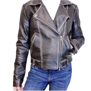 Forever 21 moto distressed black moto jacket